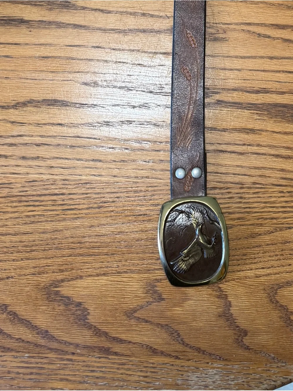 Vintage 1978 Sculpted  Steven L knight  Bronze Belt Buckle With Leather  Belt